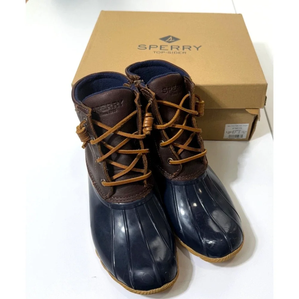 Sperry‎ Saltwater Duck Boot Leather Navy Tan 5.5